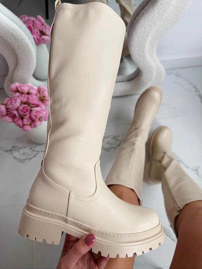 Milena | Camelowe Kozaki na Obcasie