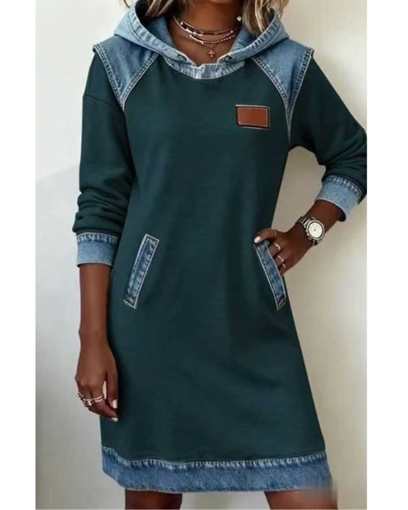 Klaudia | Jeansowa Sukienka z Kapturem